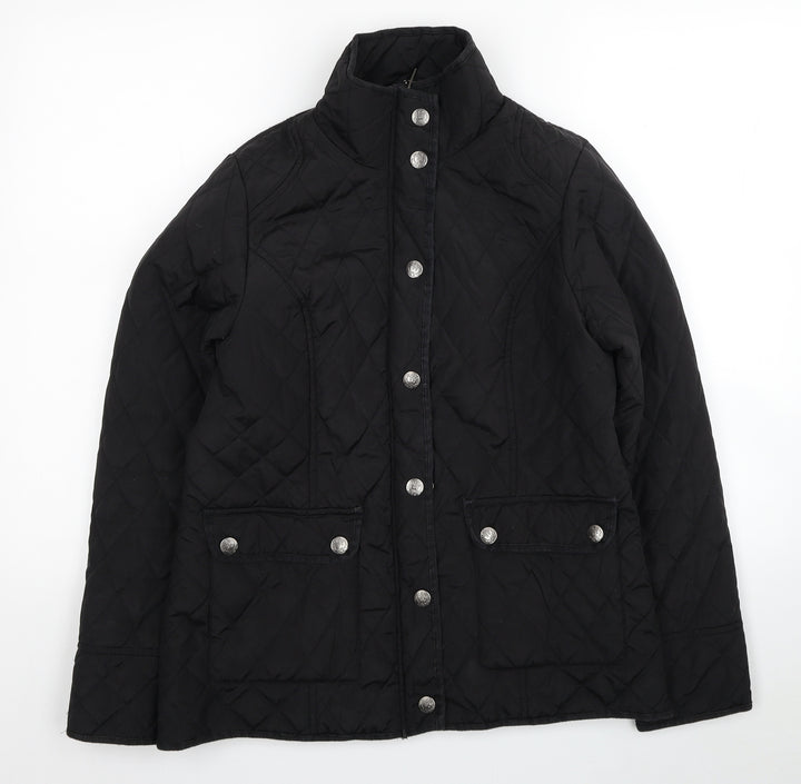 DASH Womens Black Quilted Coat Size 12 Zip