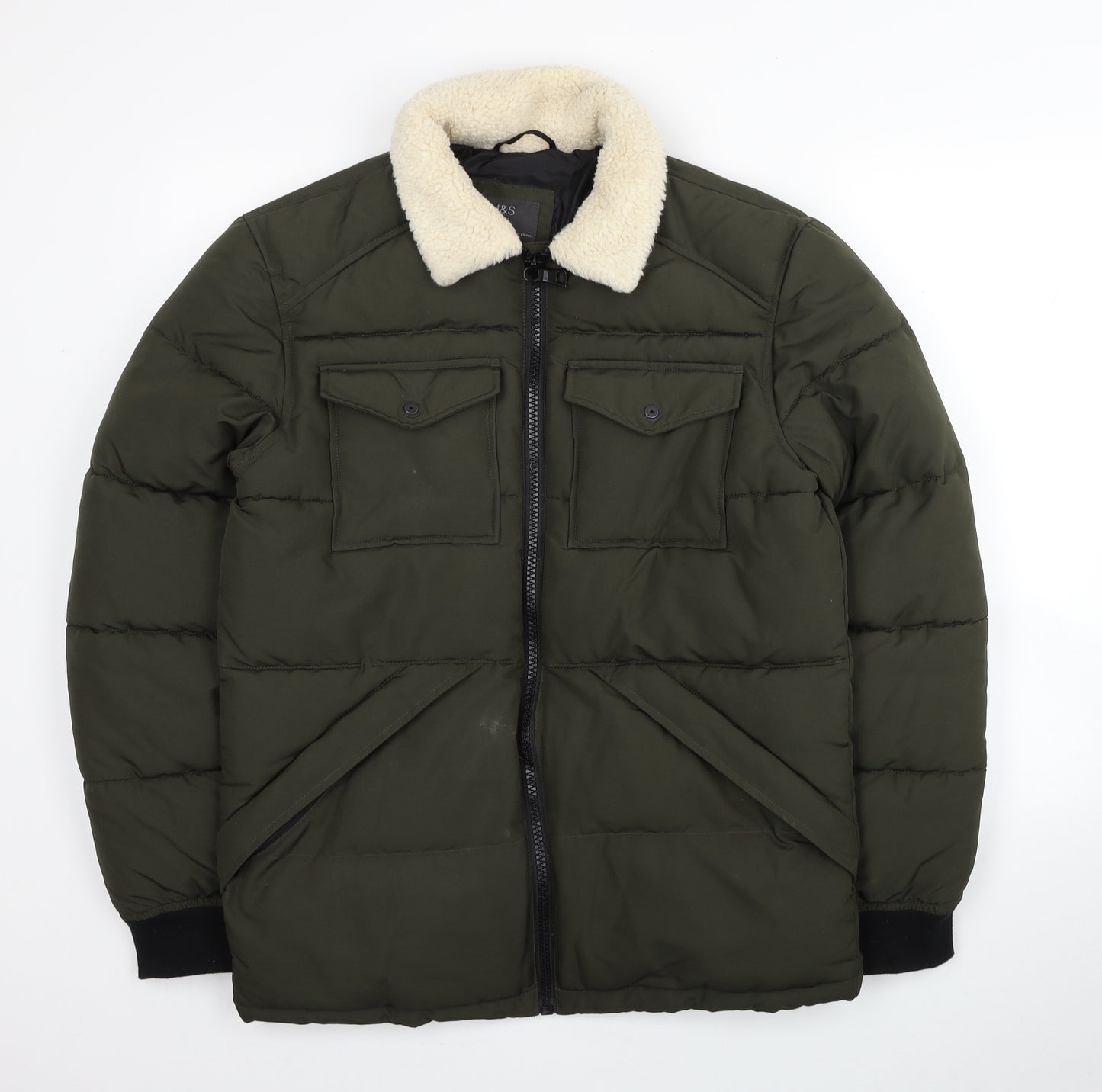 Marks and Spencer Mens Green Puffer Jacket Coat Size S Zip