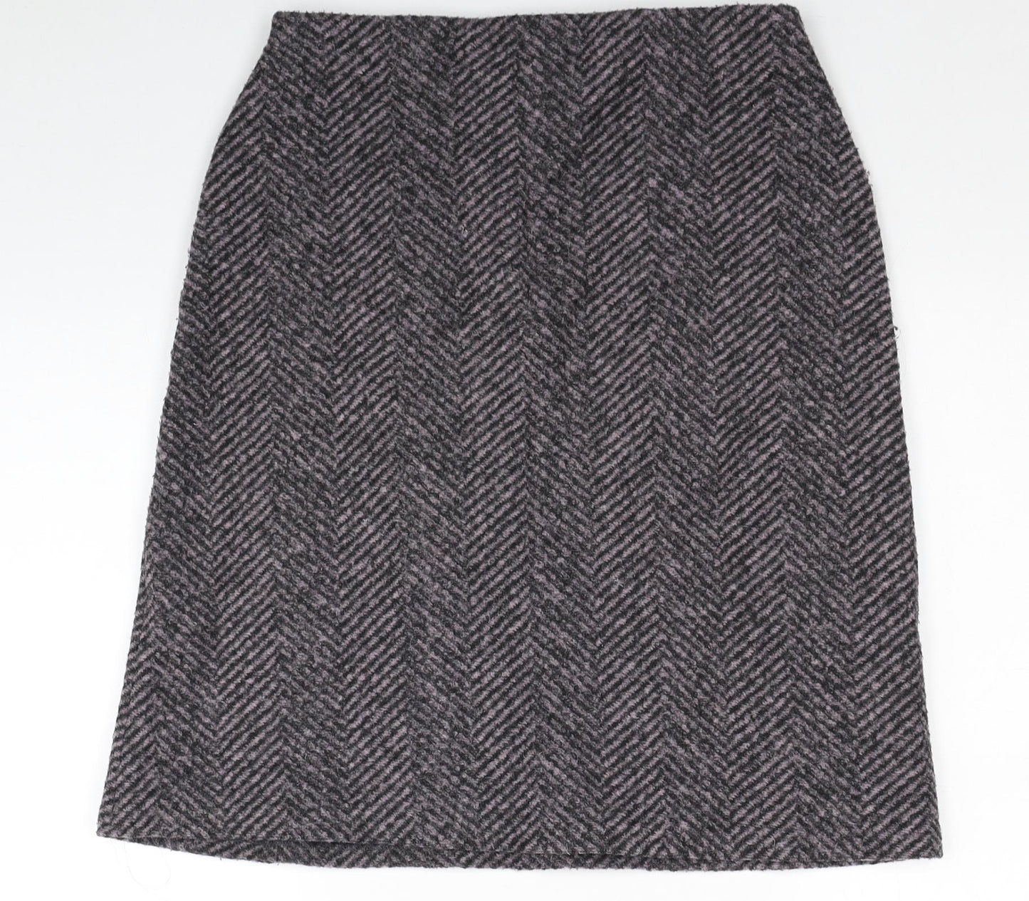Laura Ashley Womens Grey Herringbone Polyester A-Line Skirt Size 8