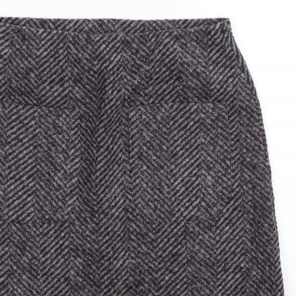 Laura Ashley Womens Grey Herringbone Polyester A-Line Skirt Size 8