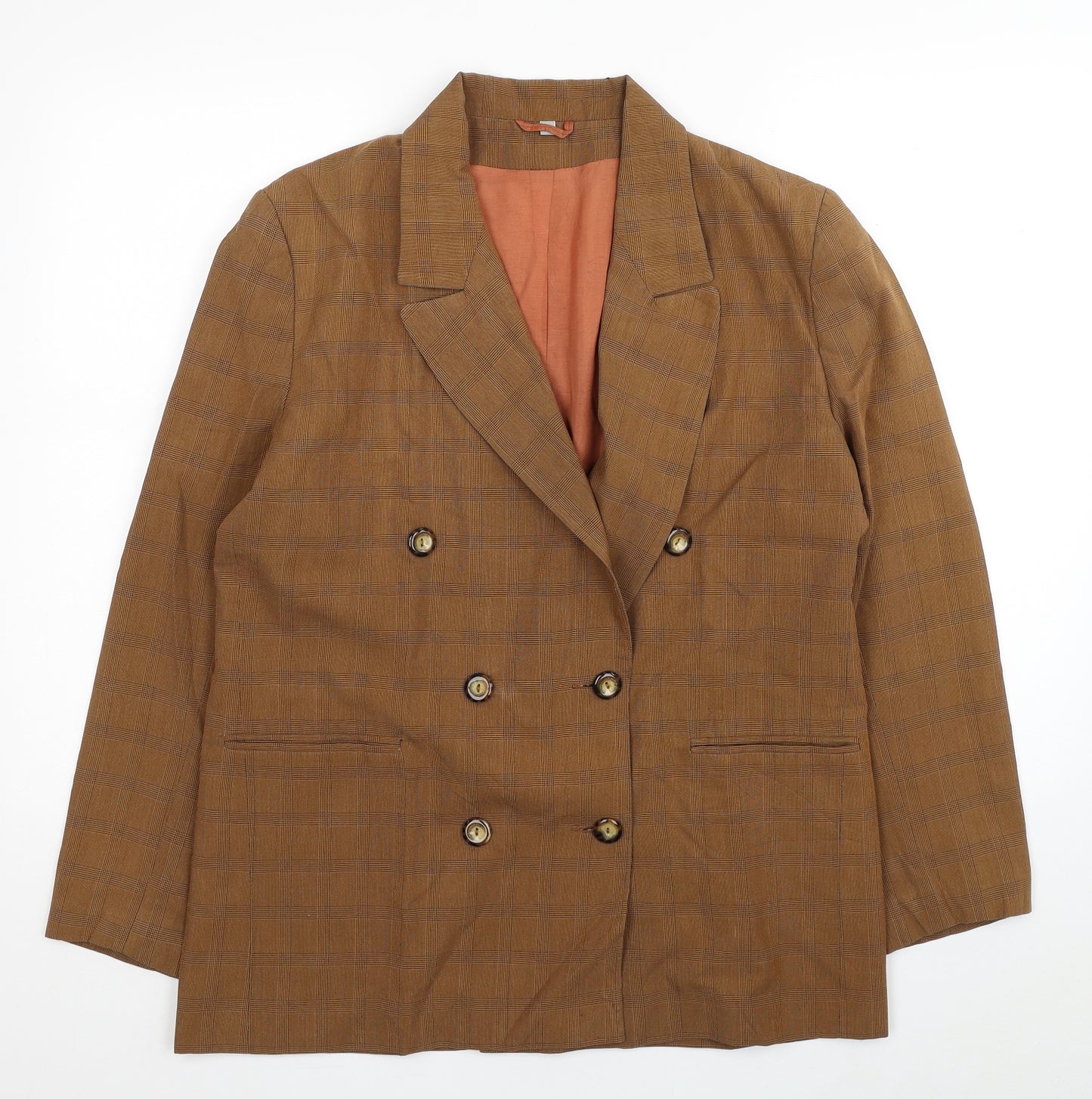 Preworn Womens Brown Plaid Viscose Jacket Suit Jacket Size 14