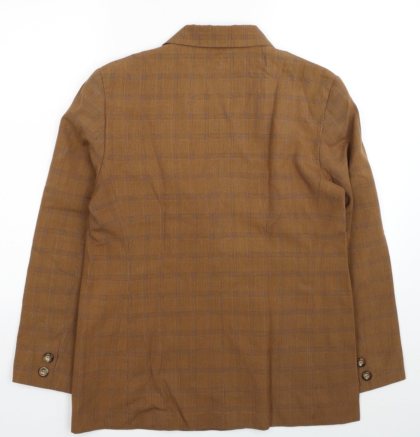 Preworn Womens Brown Plaid Viscose Jacket Suit Jacket Size 14