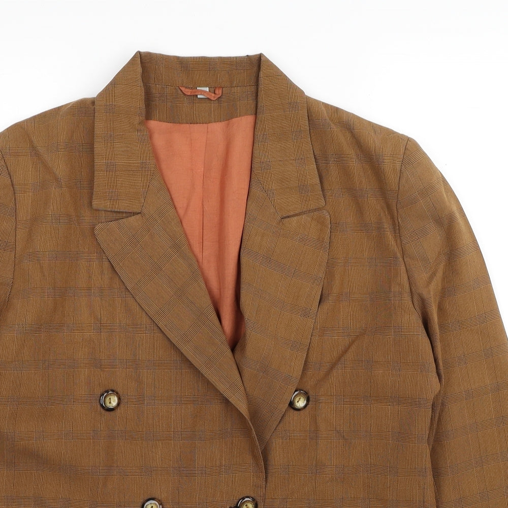 Preworn Womens Brown Plaid Viscose Jacket Suit Jacket Size 14