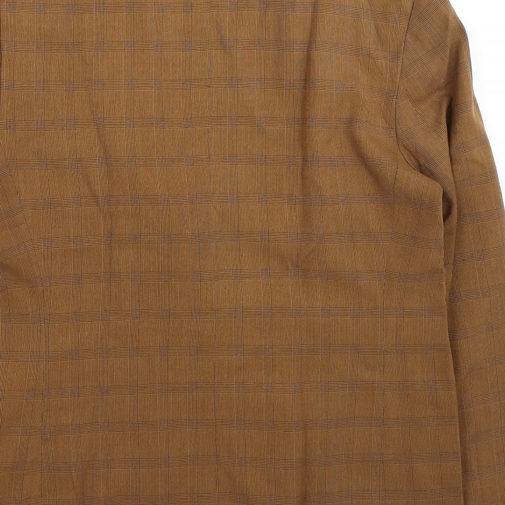 Preworn Womens Brown Plaid Viscose Jacket Suit Jacket Size 14