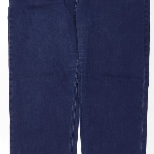 Marks and Spencer Womens Blue Cotton Straight Jeans Size 16 L28 in Regular Zip - Embellished Pockets