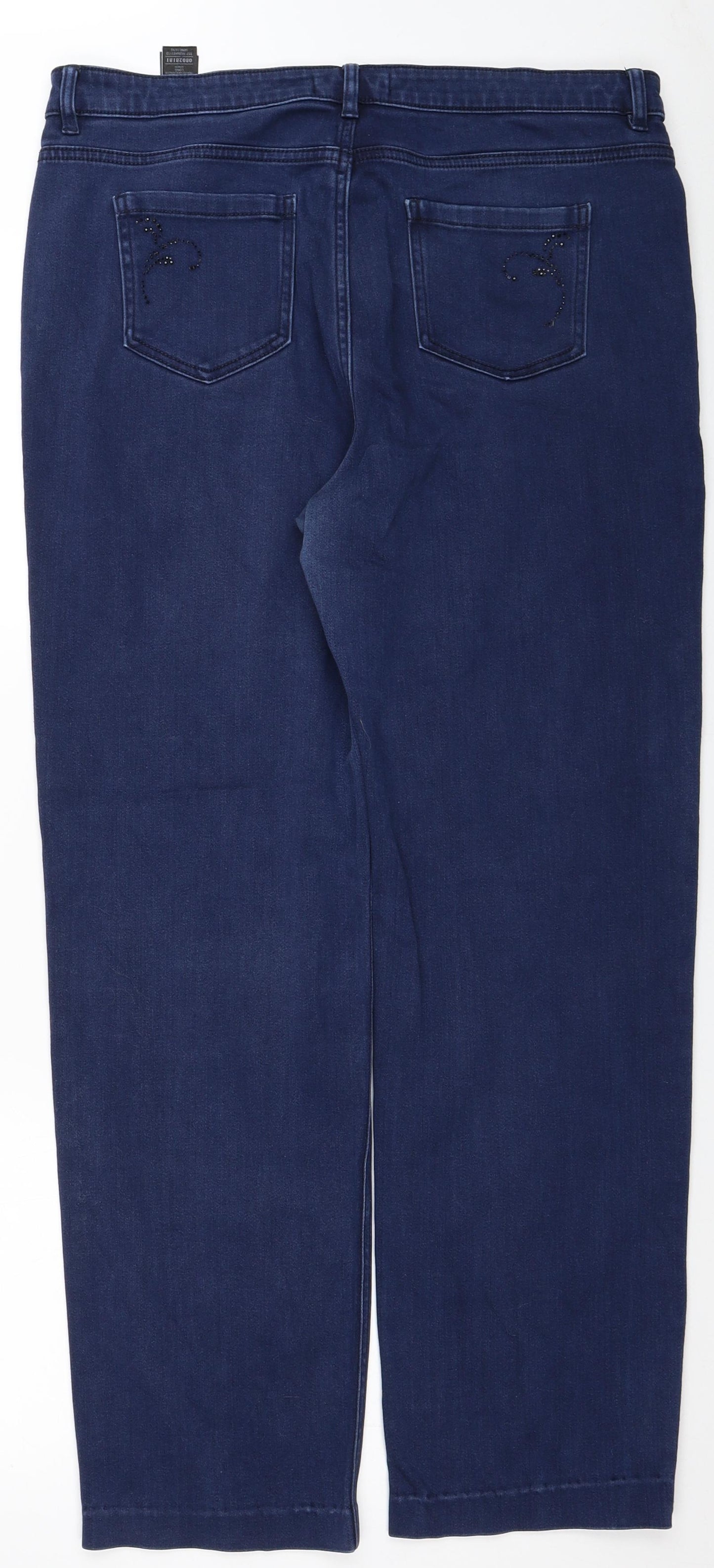 Marks and Spencer Womens Blue Cotton Straight Jeans Size 16 L28 in Regular Zip - Embellished Pockets