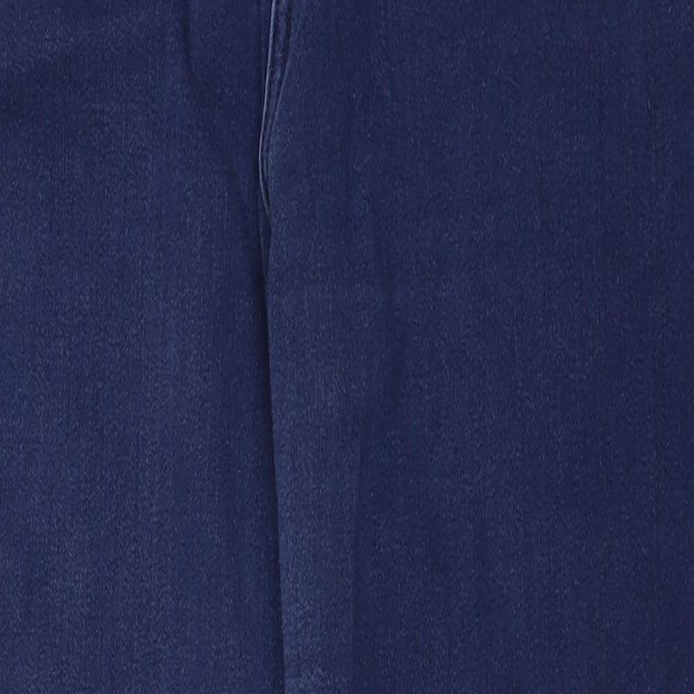 Marks and Spencer Womens Blue Cotton Straight Jeans Size 16 L28 in Regular Zip - Embellished Pockets