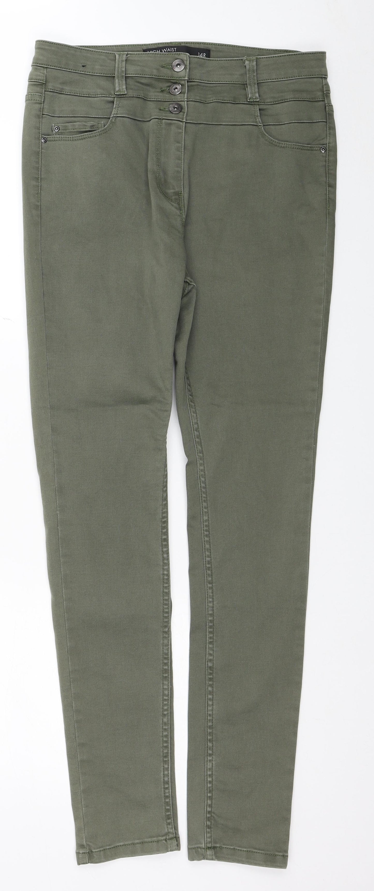 NEXT Womens Green Cotton Skinny Jeans Size 14 L29 in Regular Zip