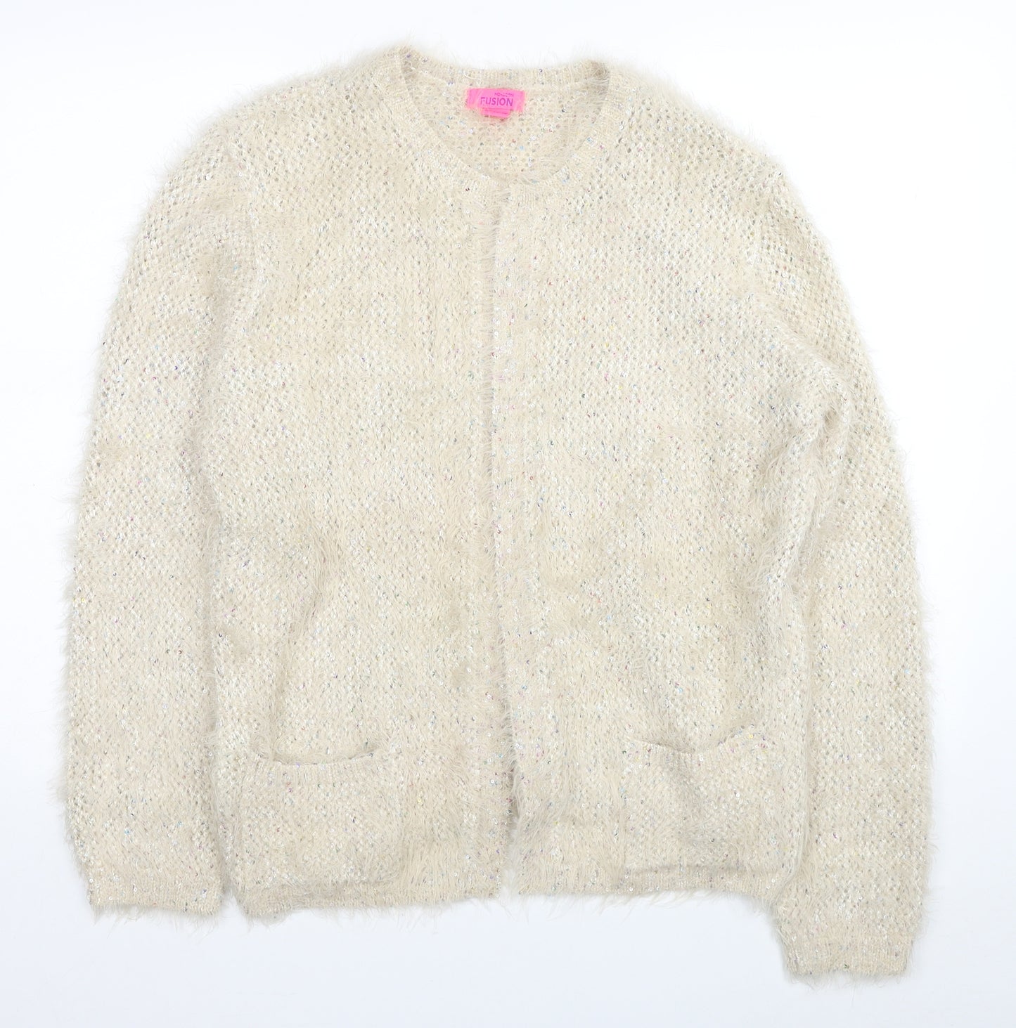 Monsoon Womens Beige Scoop Neck Polyester Cardigan Jumper Size 16