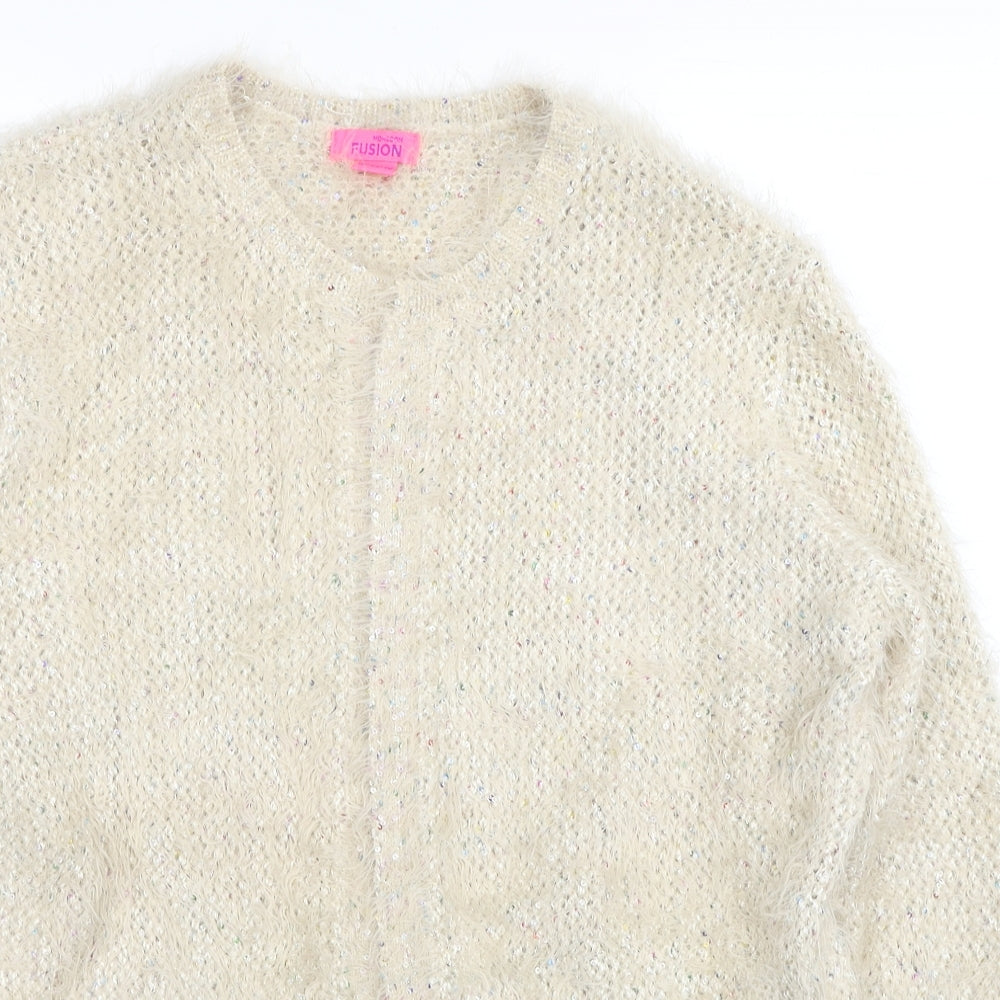 Monsoon Womens Beige Scoop Neck Polyester Cardigan Jumper Size 16