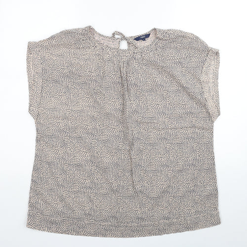 NEXT Womens Beige Geometric Cotton Basic T-Shirt Size 16 Boat Neck