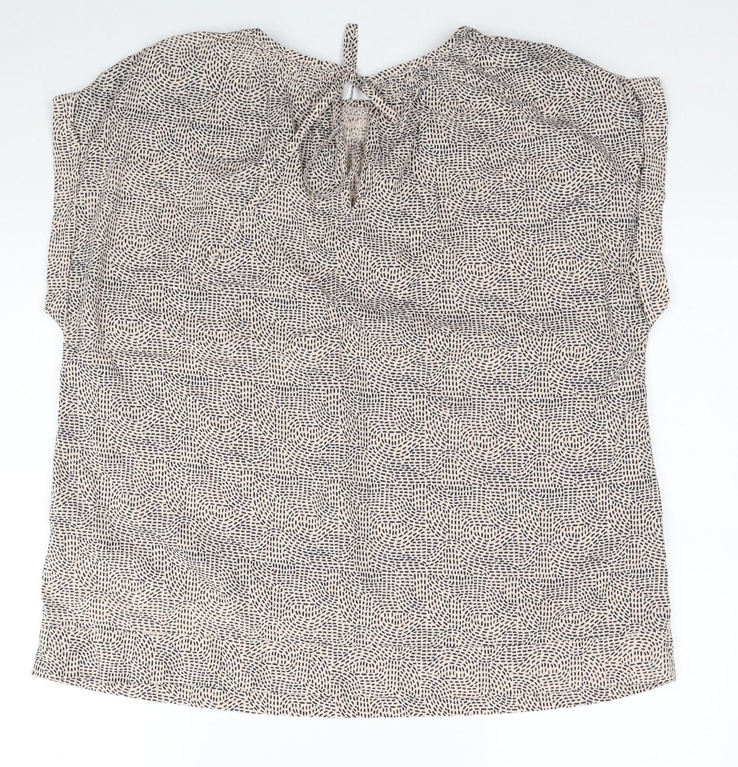 NEXT Womens Beige Geometric Cotton Basic T-Shirt Size 16 Boat Neck