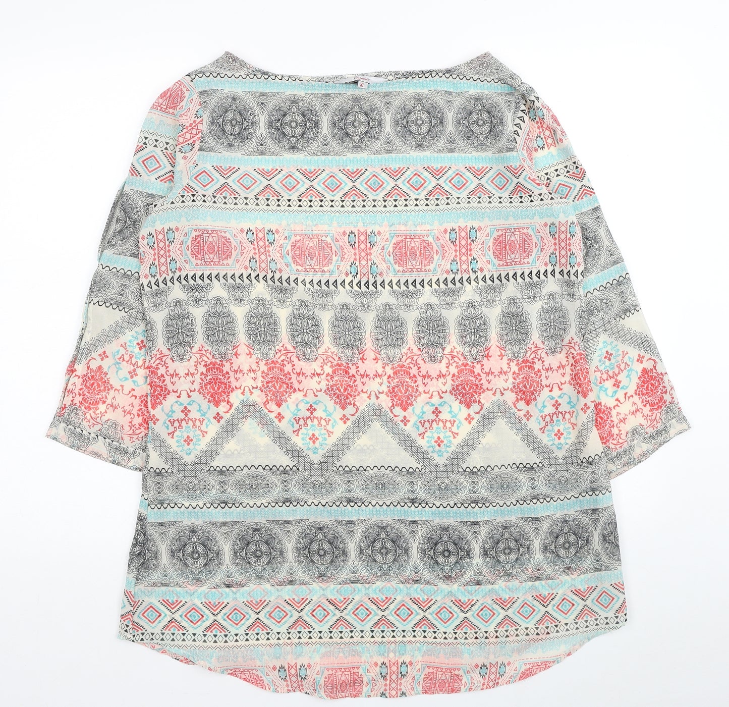 Ruhans Womens Multicoloured Geometric Polyester Tunic Blouse Size XL Boat Neck - Cut Out Sleeves