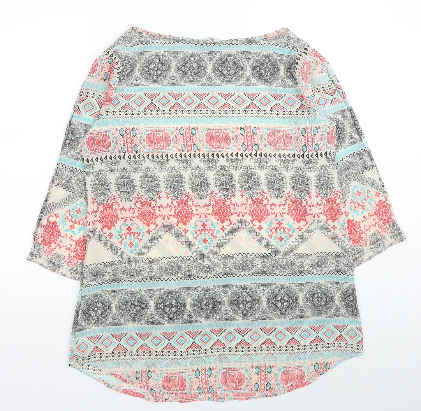 Ruhans Womens Multicoloured Geometric Polyester Tunic Blouse Size XL Boat Neck - Cut Out Sleeves