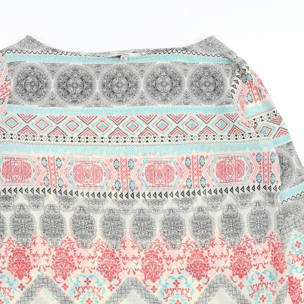 Ruhans Womens Multicoloured Geometric Polyester Tunic Blouse Size XL Boat Neck - Cut Out Sleeves