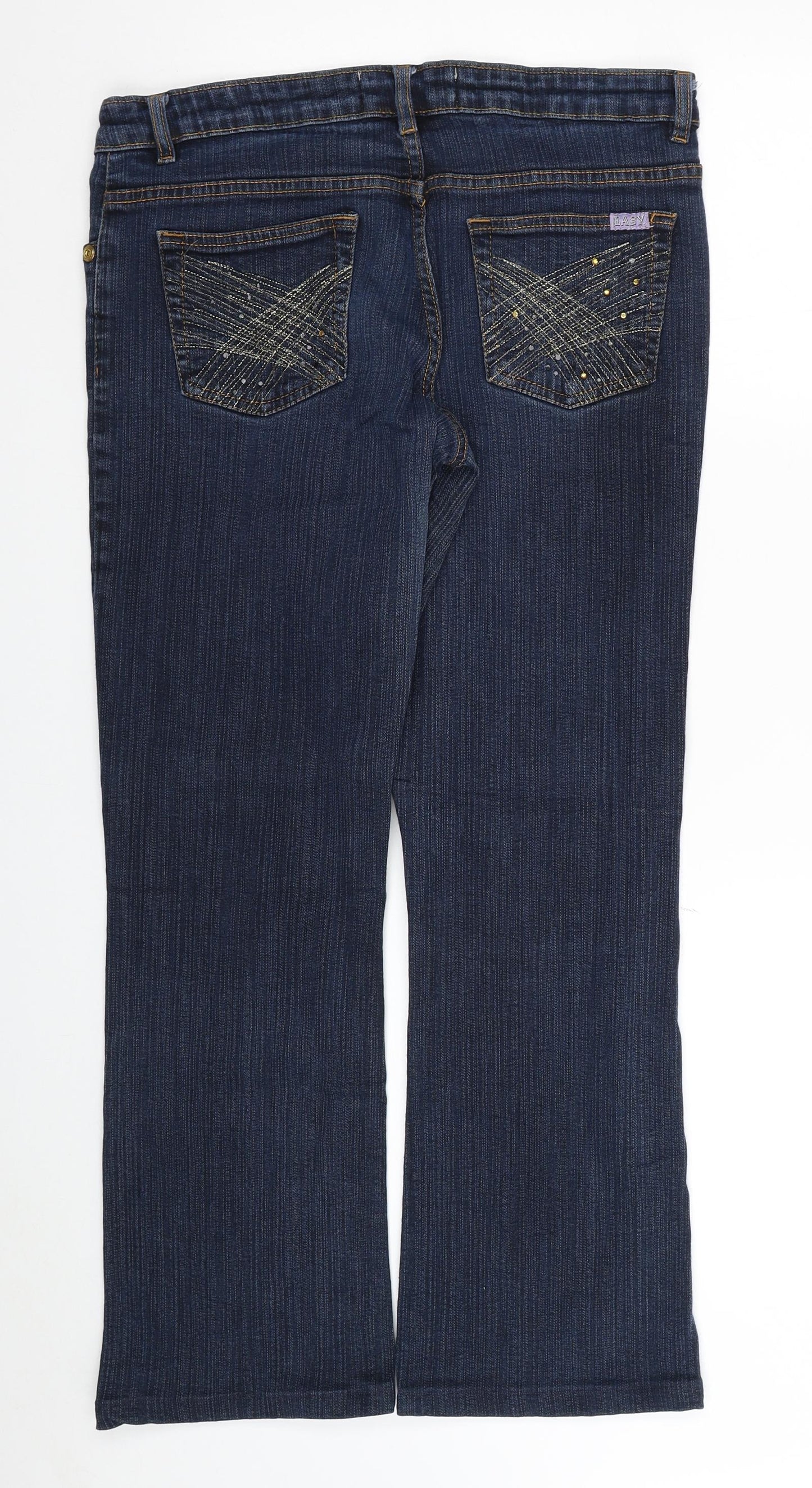 Easy Womens Blue Cotton Bootcut Jeans Size 12 L28 in Regular Zip