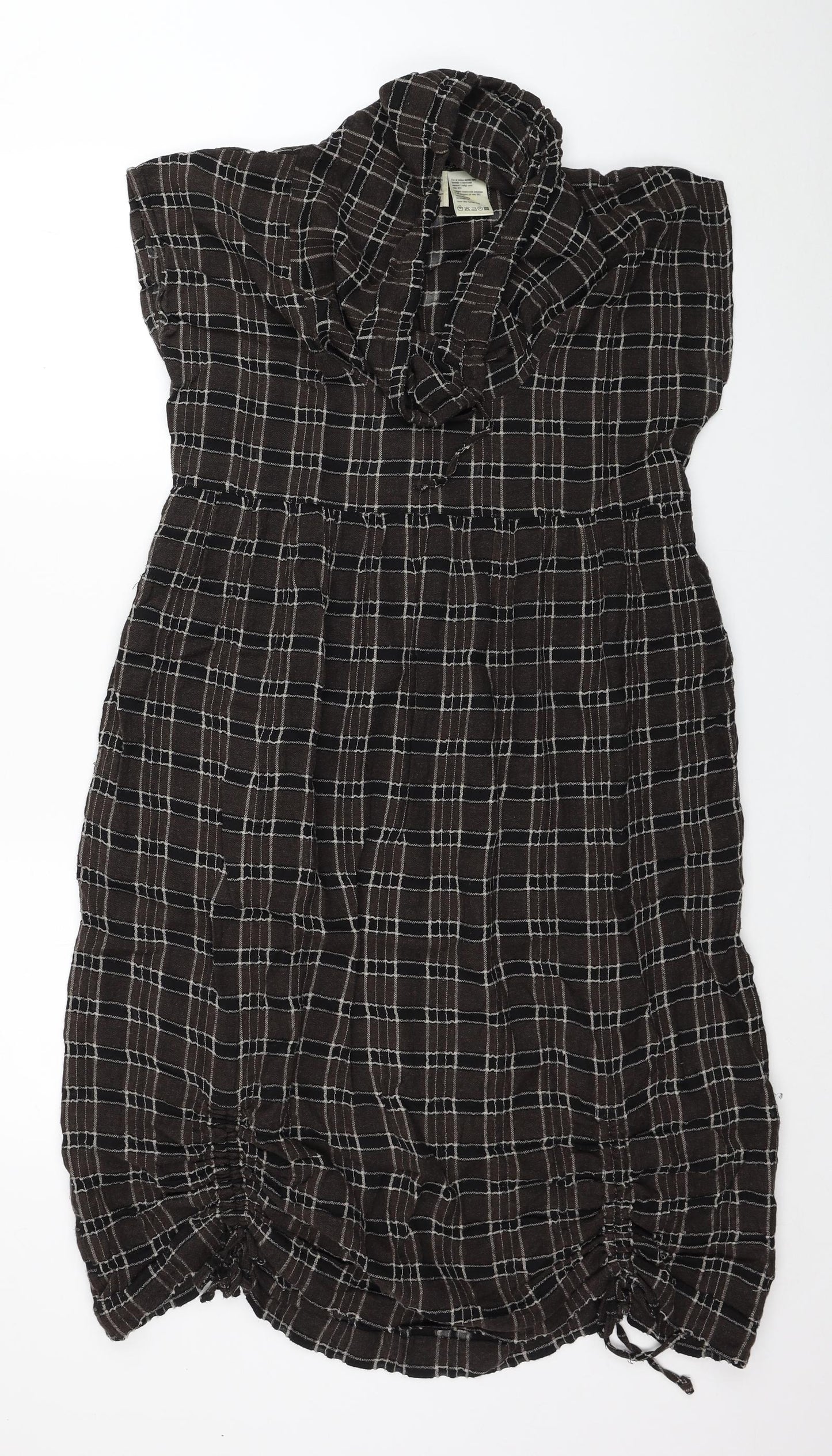 The Masai Womens Brown Plaid Cotton A-Line Size M Cowl Neck Pullover