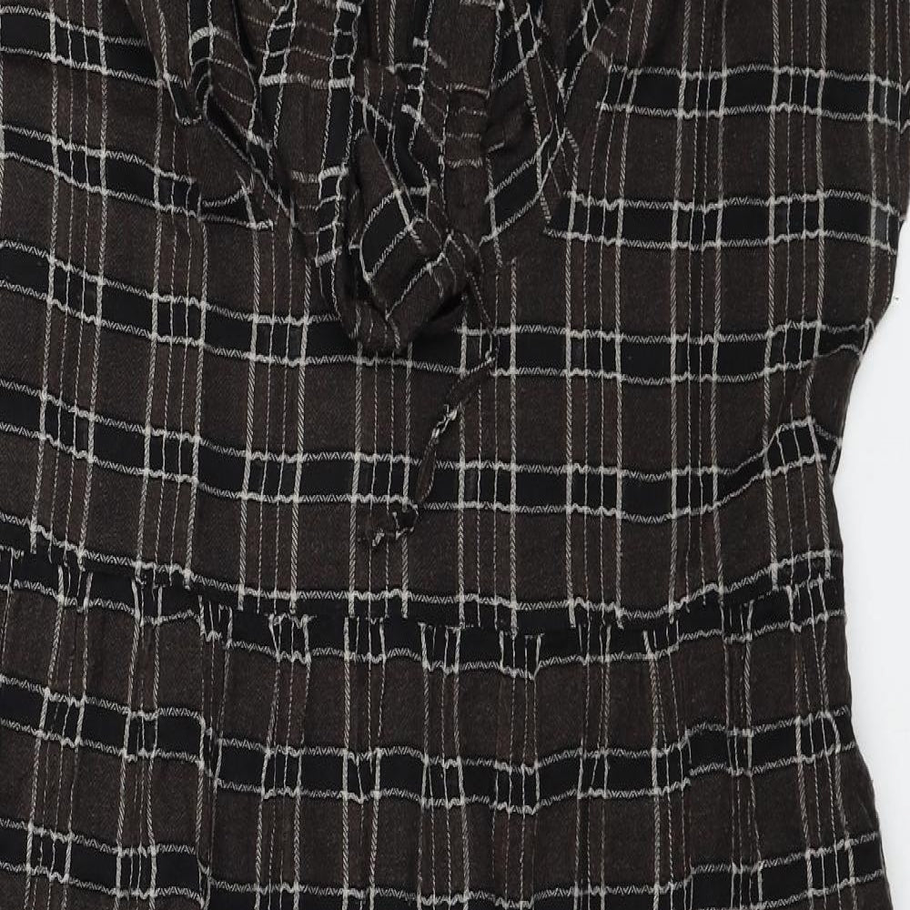 The Masai Womens Brown Plaid Cotton A-Line Size M Cowl Neck Pullover