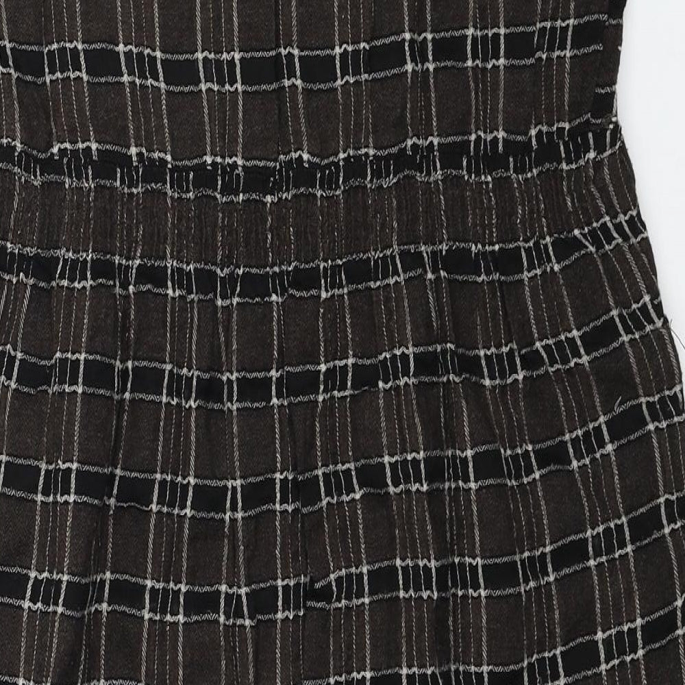 The Masai Womens Brown Plaid Cotton A-Line Size M Cowl Neck Pullover