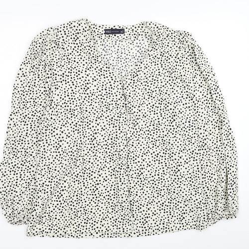Marks and Spencer Womens Ivory Animal Print Viscose Basic Button-Up Size 14 V-Neck