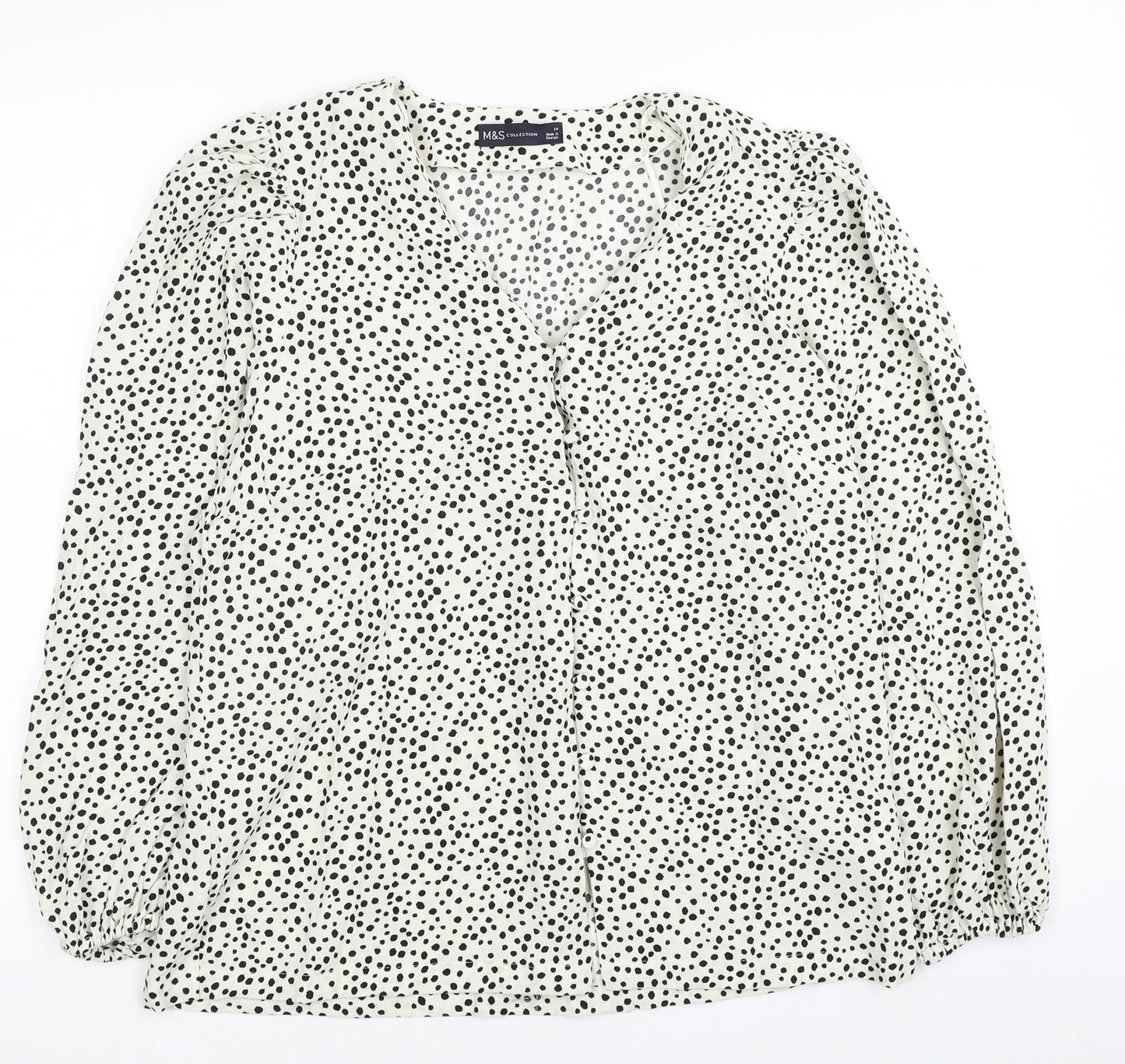 Marks and Spencer Womens Ivory Animal Print Viscose Basic Button-Up Size 14 V-Neck