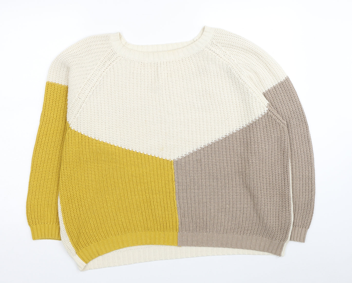 NEXT Womens Beige Round Neck Cotton Pullover Jumper Size L - Colorblock