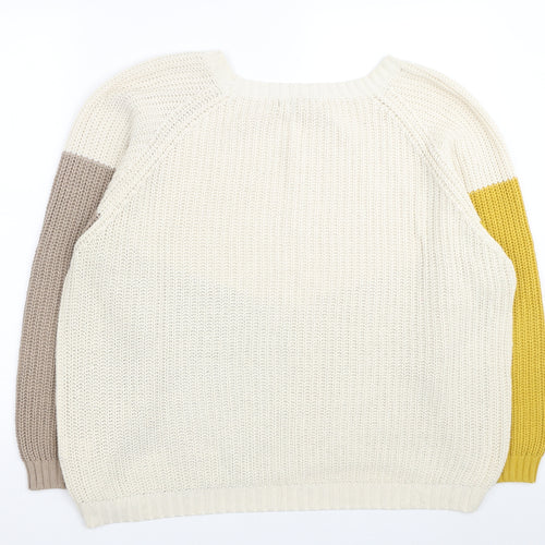 NEXT Womens Beige Round Neck Cotton Pullover Jumper Size L - Colorblock