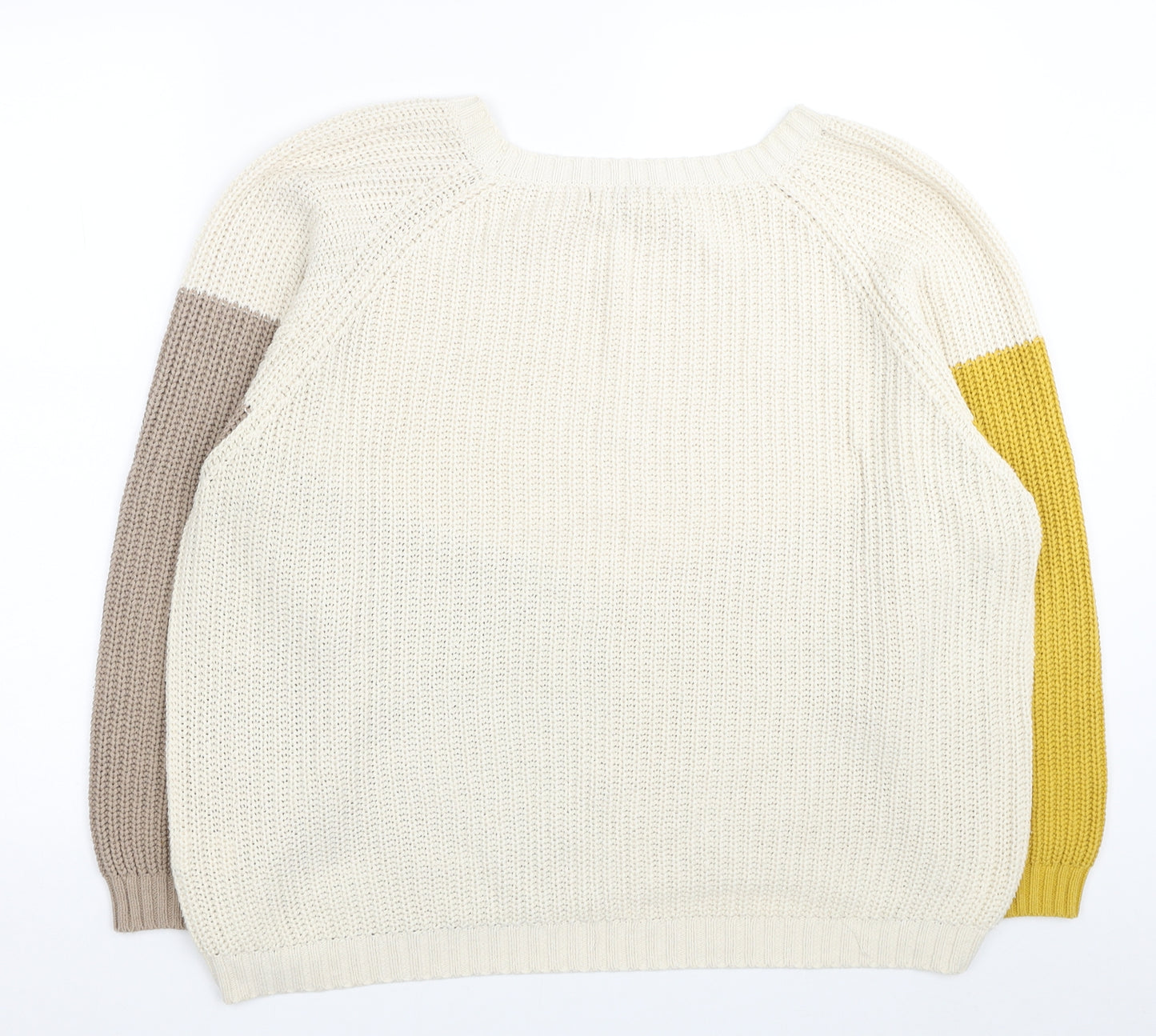 NEXT Womens Beige Round Neck Cotton Pullover Jumper Size L - Colorblock