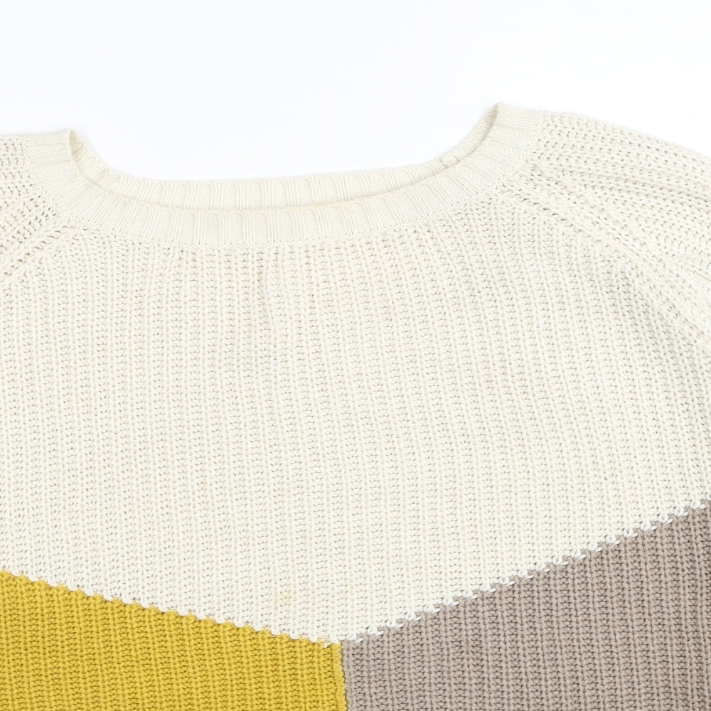 NEXT Womens Beige Round Neck Cotton Pullover Jumper Size L - Colorblock