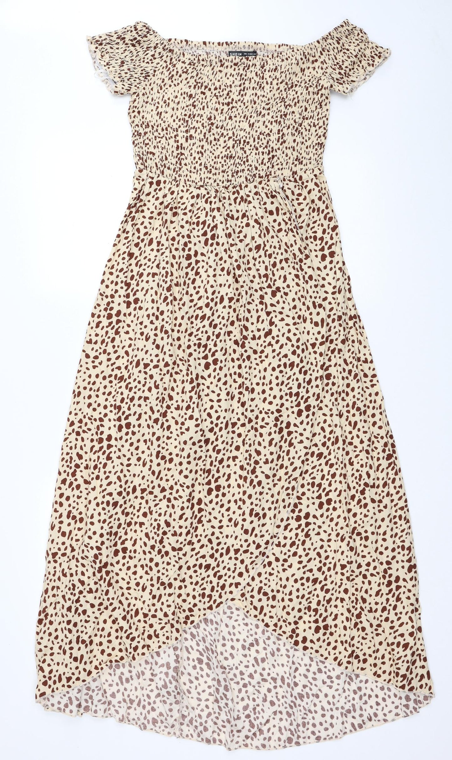 SheIn Womens Beige Animal Print Rayon A-Line Size L Square Neck Pullover - Giraffe Pattern