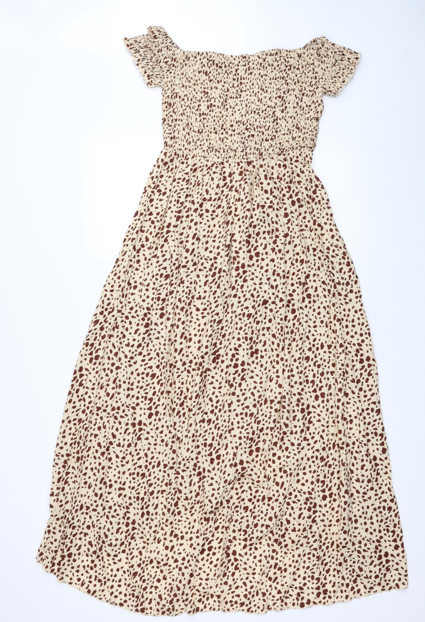 SheIn Womens Beige Animal Print Rayon A-Line Size L Square Neck Pullover - Giraffe Pattern