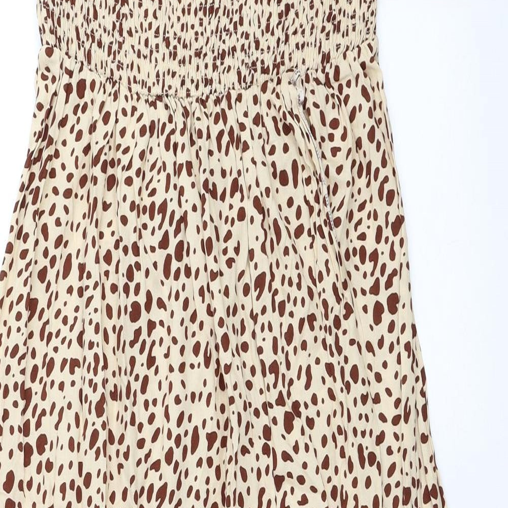 SheIn Womens Beige Animal Print Rayon A-Line Size L Square Neck Pullover - Giraffe Pattern