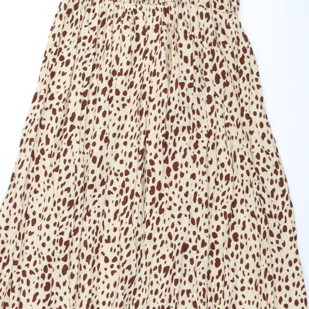 SheIn Womens Beige Animal Print Rayon A-Line Size L Square Neck Pullover - Giraffe Pattern