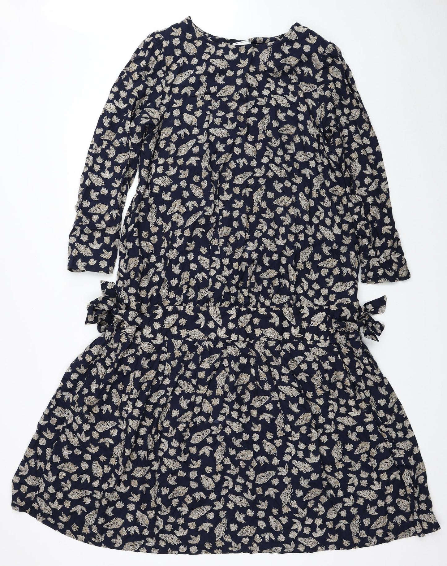 BHS Womens Blue Floral Viscose Trapeze & Swing Size 10 Boat Neck Pullover - Size 10-12