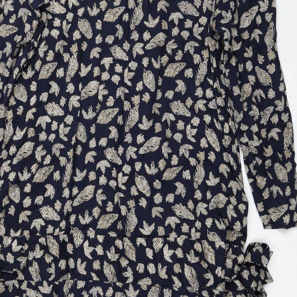 BHS Womens Blue Floral Viscose Trapeze & Swing Size 10 Boat Neck Pullover - Size 10-12