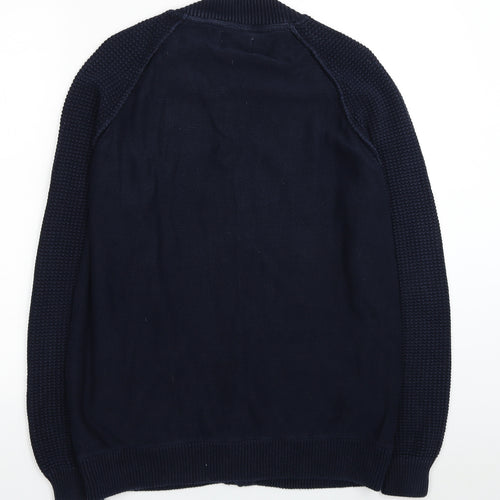 George Mens Blue Round Neck Cotton Full Zip Jumper Size M