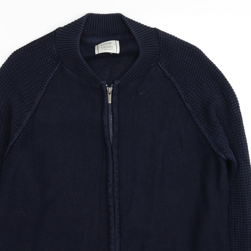 George Mens Blue Round Neck Cotton Full Zip Jumper Size M