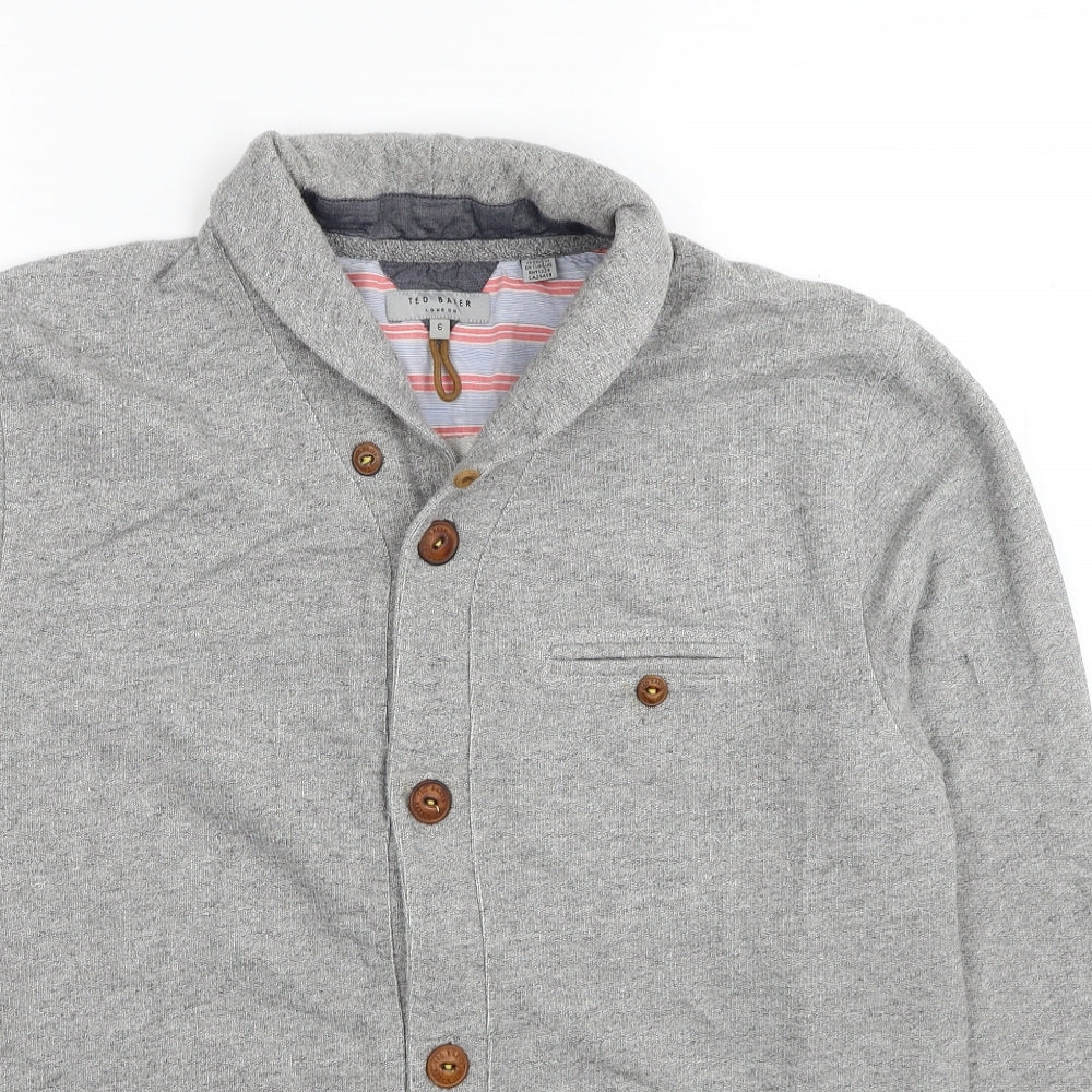 Ted Baker Mens Grey Collared Cotton Cardigan Jumper Size 2XL - Brand Label Size 6