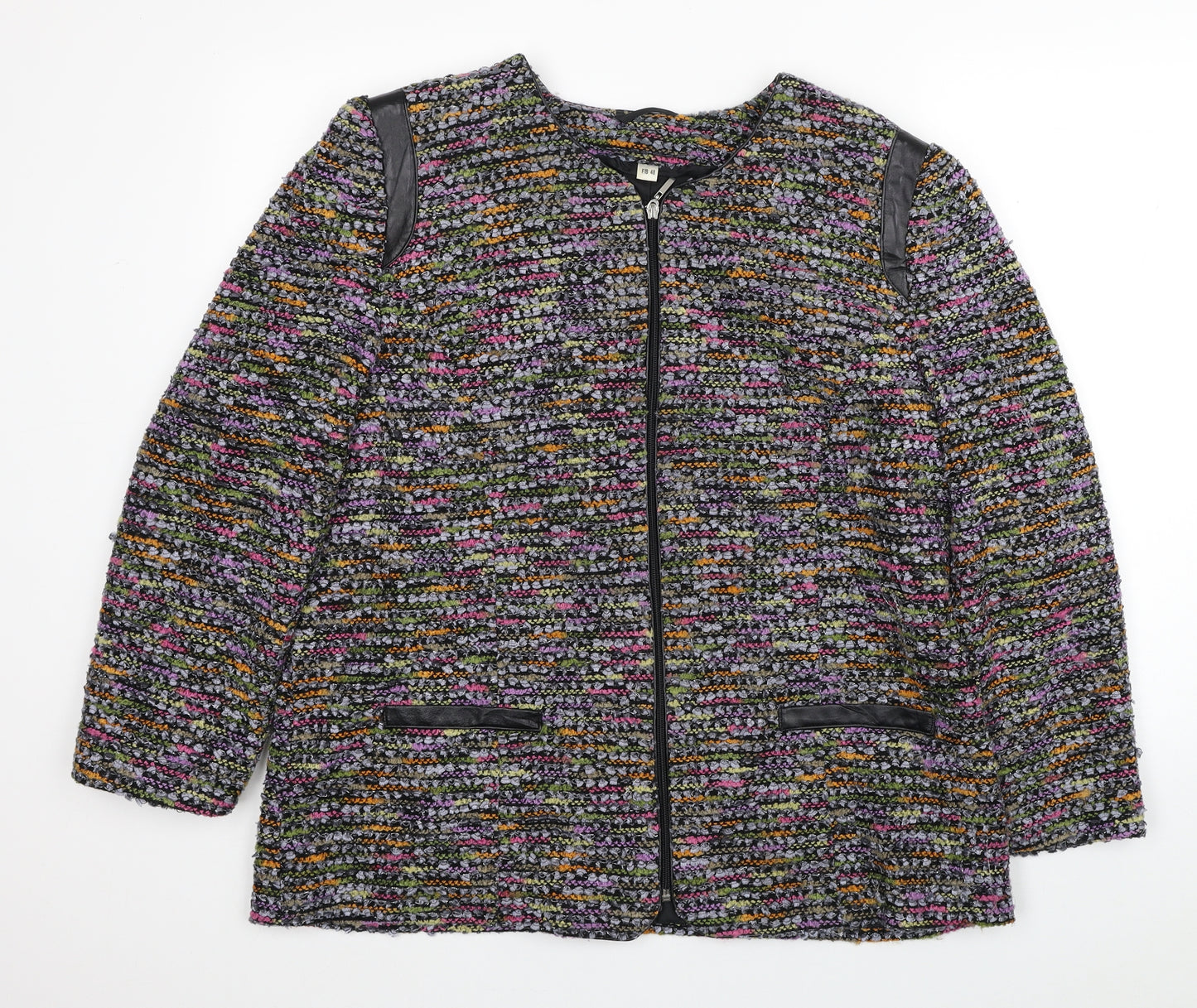 Preworn Womens Multicoloured Striped Jacket Coat Size 18 Zip