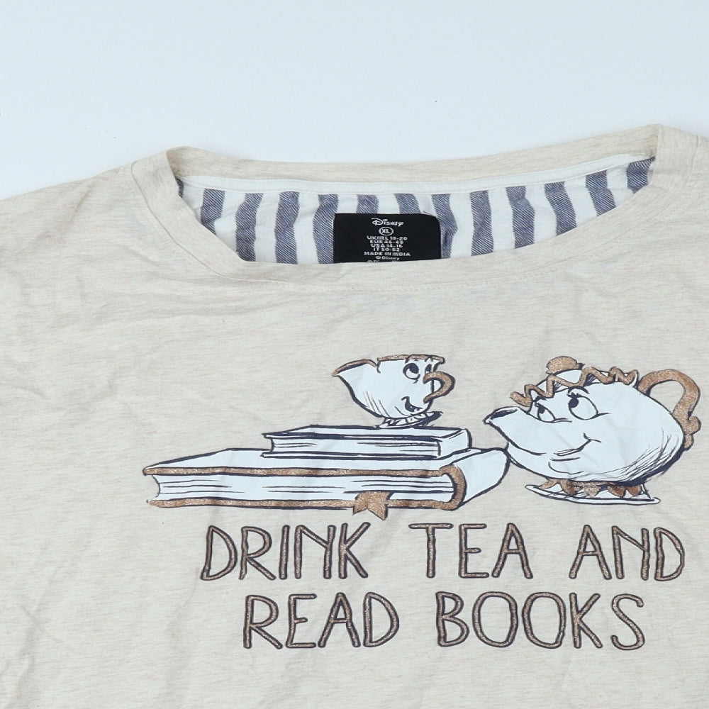 Disney Womens Beige Cotton Jersey T-Shirt Size 18 Round Neck - Size 18/20, Disney, Teapot
