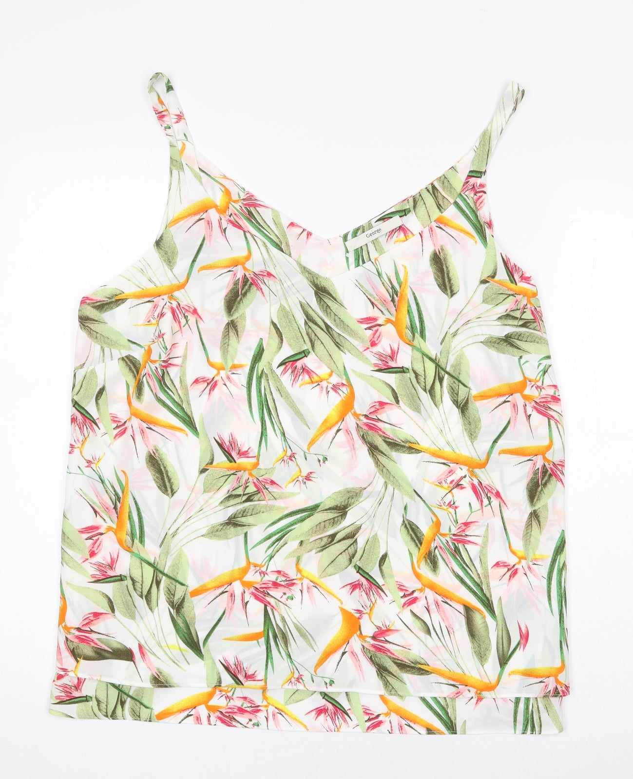 George Womens White Floral Polyester Basic Tank Size 16 V-Neck