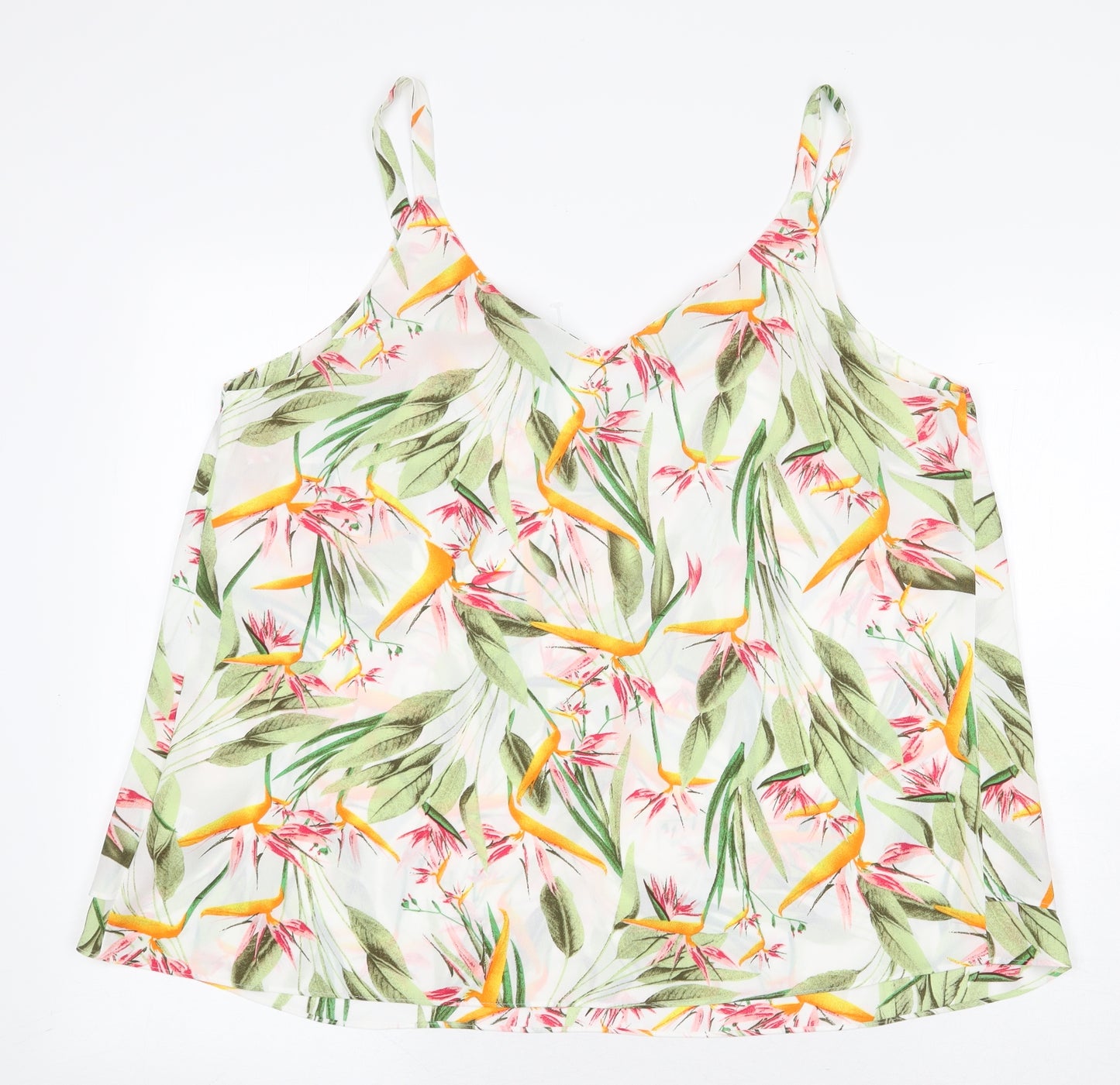 George Womens White Floral Polyester Basic Tank Size 16 V-Neck