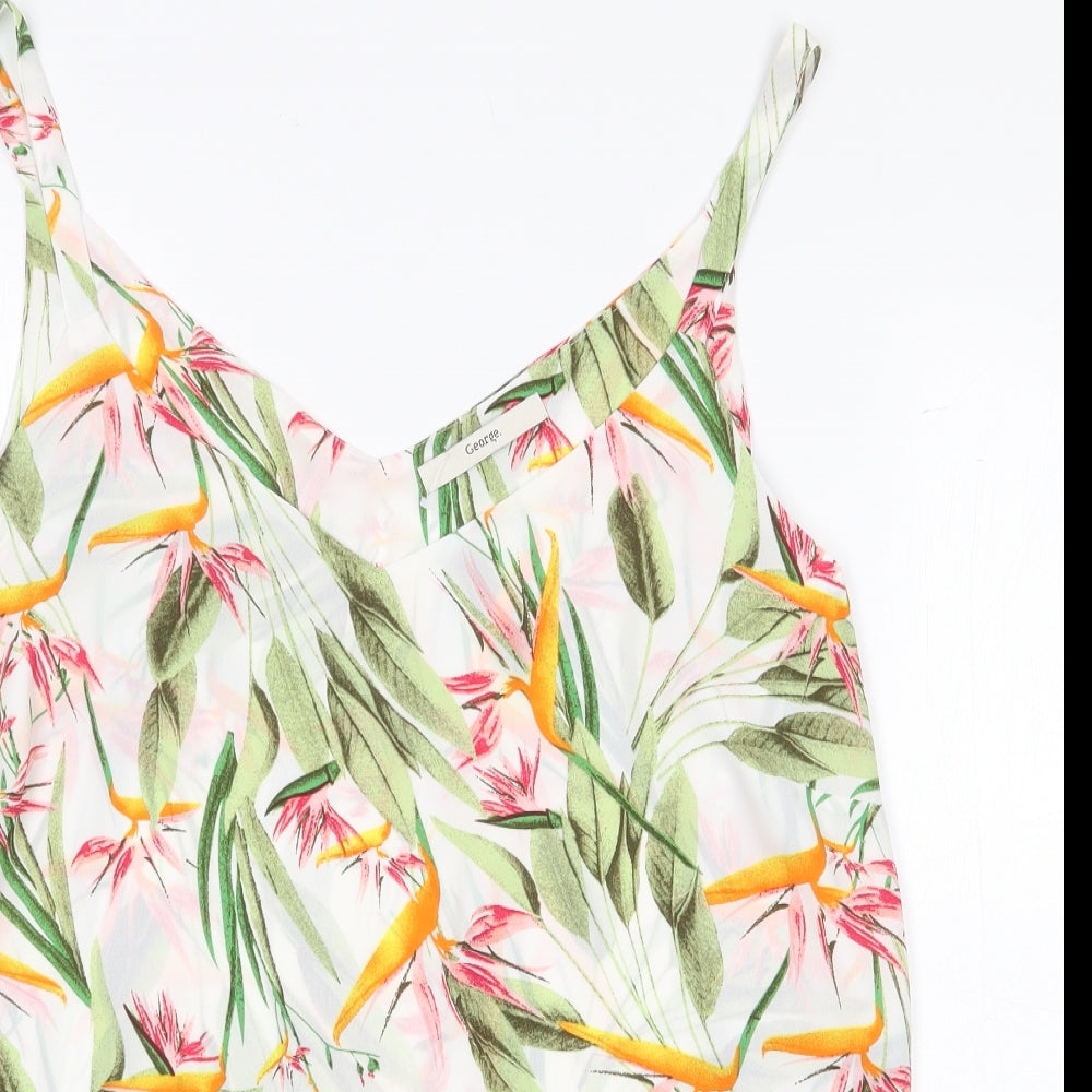 George Womens White Floral Polyester Basic Tank Size 16 V-Neck