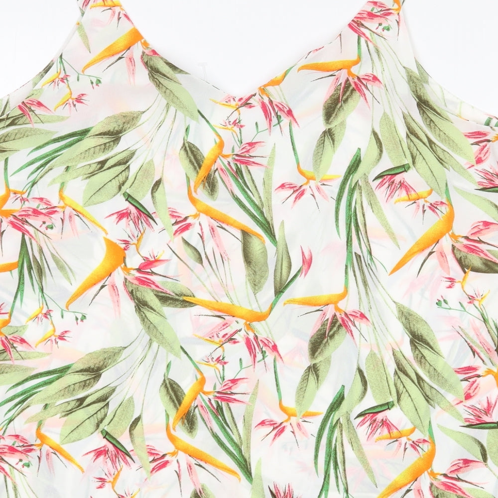 George Womens White Floral Polyester Basic Tank Size 16 V-Neck