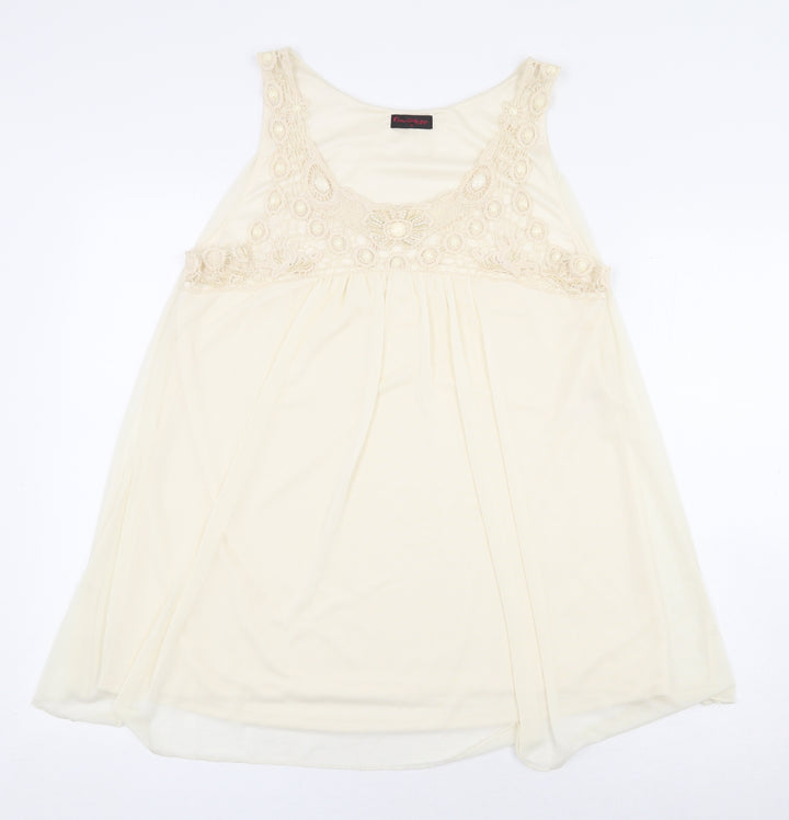 Miss Selfridge Womens White Polyester Basic Blouse Size 14 V-Neck - Cream