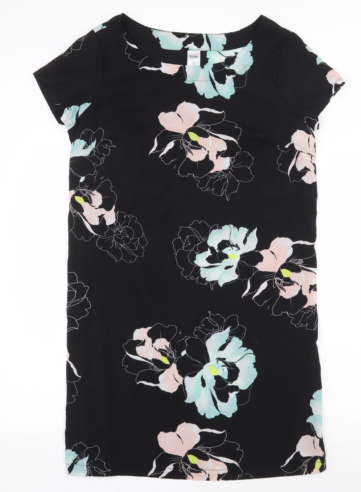 Now Womens Black Floral Polyester Sheath Size 12 Boat Neck Pullover