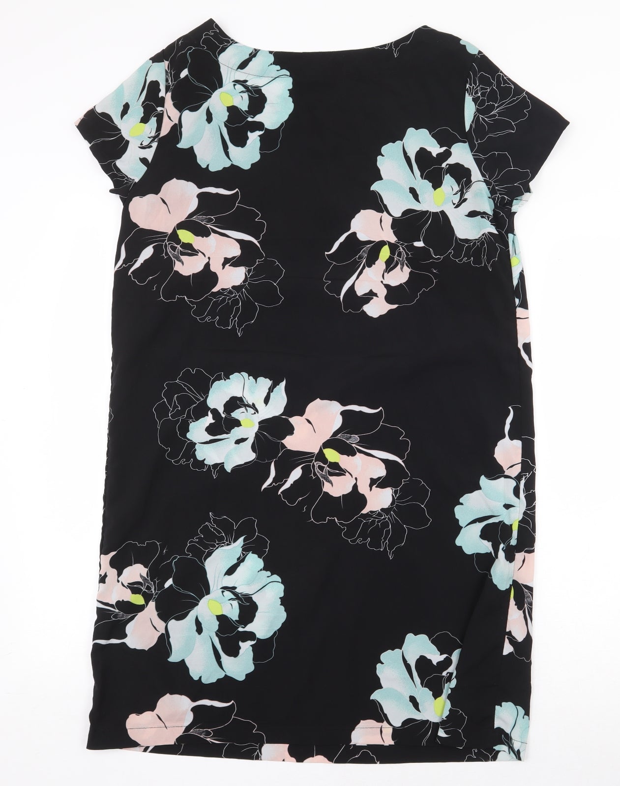 Now Womens Black Floral Polyester Sheath Size 12 Boat Neck Pullover