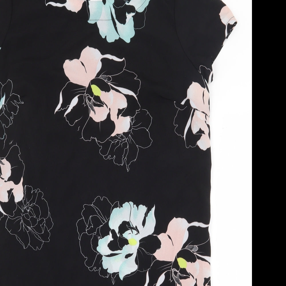 Now Womens Black Floral Polyester Sheath Size 12 Boat Neck Pullover