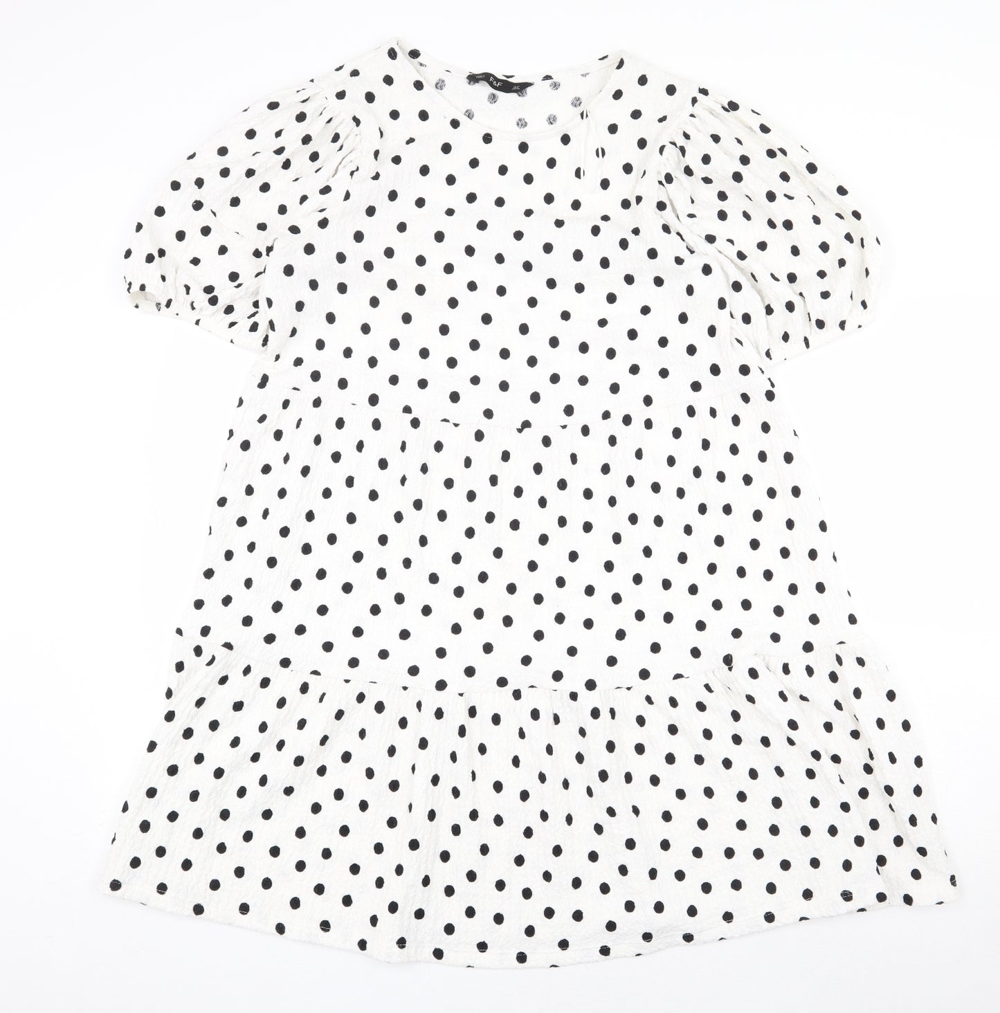 F&F Womens White Polka Dot Polyester A-Line Size 12 Boat Neck Pullover