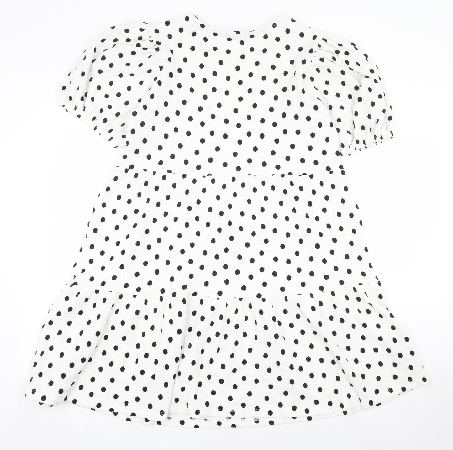 F&F Womens White Polka Dot Polyester A-Line Size 12 Boat Neck Pullover